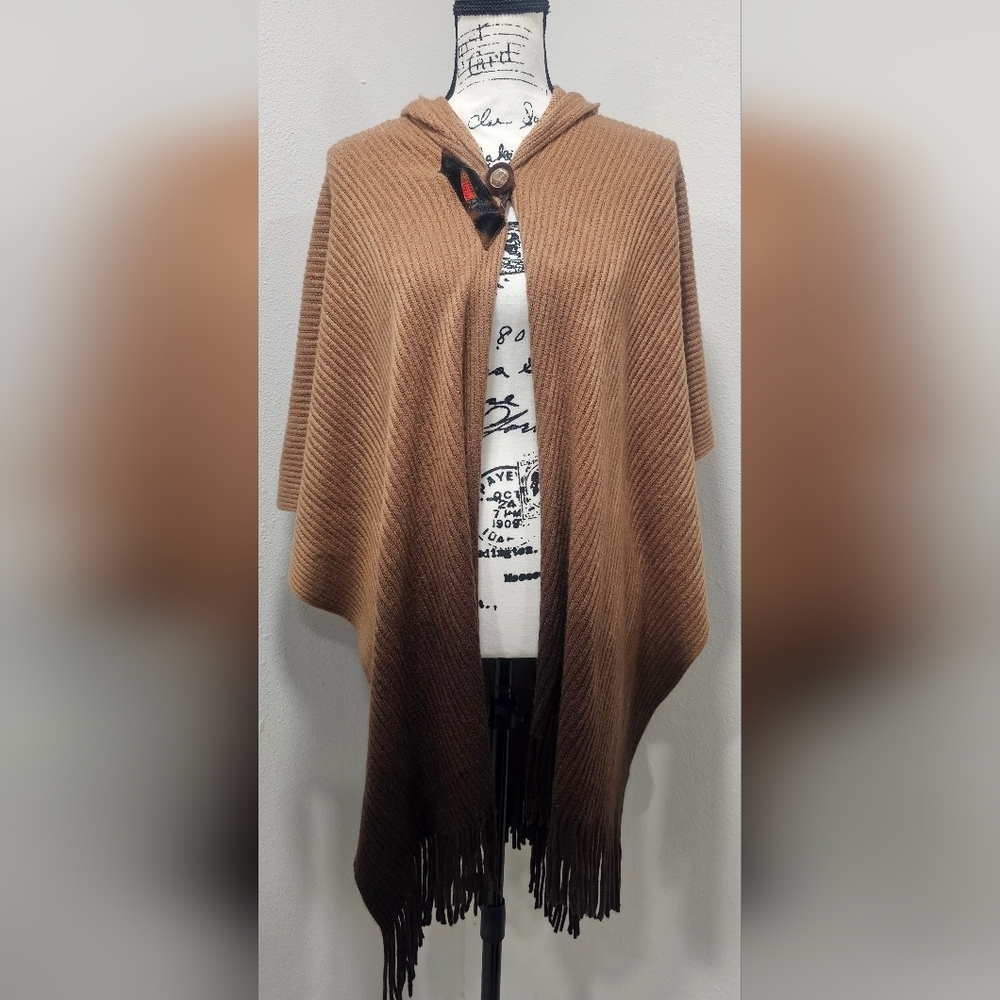 K.d. Spring Women's Hooded Knit Pullover Sweater Poncho Shawl Brown Ombre NEW